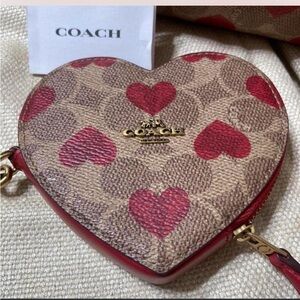 Coach Heart-Shaped Signature Canvas Wristlet in Red and Khaki